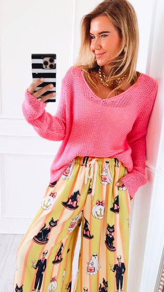 V-Neck Textured Knit Sweater