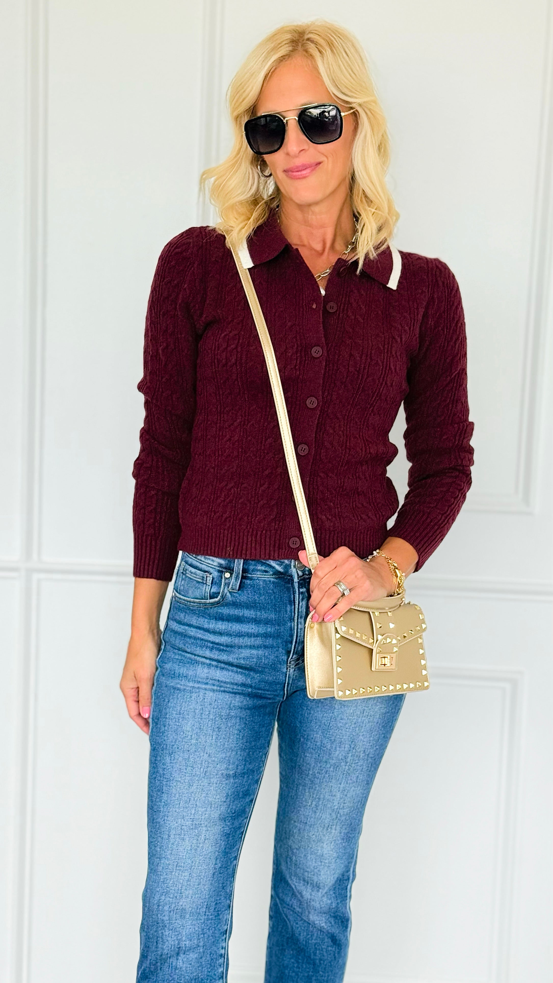 Poetry Club Knit Cardigan - Burgundy-140 Sweaters-LOVE TREE-Coastal Bloom Boutique, find the trendiest versions of the popular styles and looks Located in Indialantic, FL