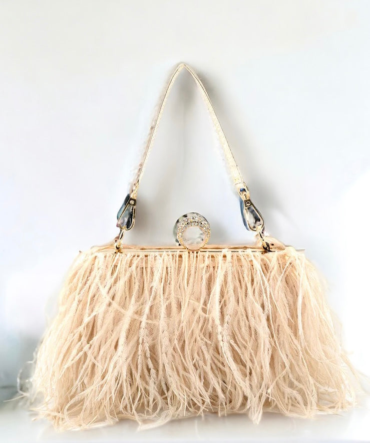Blown Away Feather Clutch - Ivory/Gold-240 Bags-BC Handbags-Coastal Bloom Boutique, find the trendiest versions of the popular styles and looks Located in Indialantic, FL