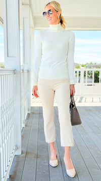 Effortless Stretch Seam-Front Pants - Natural-170 Bottoms-Umgee-Coastal Bloom Boutique, find the trendiest versions of the popular styles and looks Located in Indialantic, FL