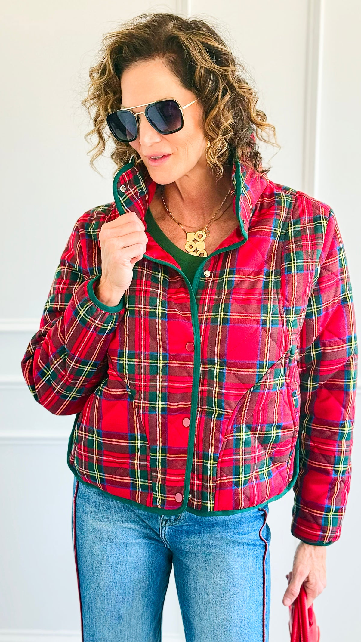 Holly Jolly Snap Front Jacket-160 Jackets-BIBI-Coastal Bloom Boutique, find the trendiest versions of the popular styles and looks Located in Indialantic, FL