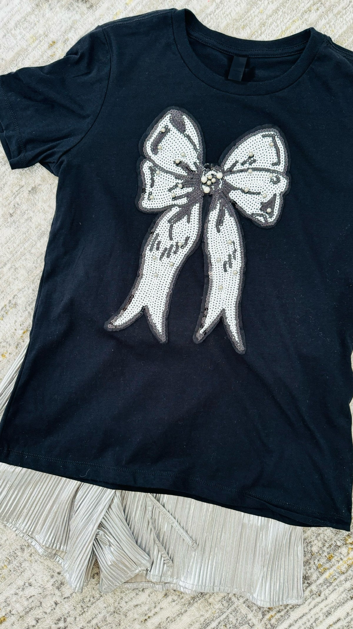 CB Custom Sweet Bow T-Shirt-110 Short Sleeve Tops-Holly-Coastal Bloom Boutique, find the trendiest versions of the popular styles and looks Located in Indialantic, FL