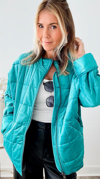 Quilted Velvet Solid Jacket - Turquoise-160 Jackets-ROUSSEAU-Coastal Bloom Boutique, find the trendiest versions of the popular styles and looks Located in Indialantic, FL