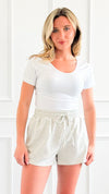 Weekend Ease Drawstring Shorts - Ash Grey-170 Bottoms/Shorts-Charlotte Avery-Coastal Bloom Boutique, find the trendiest versions of the popular styles and looks Located in Indialantic, FL