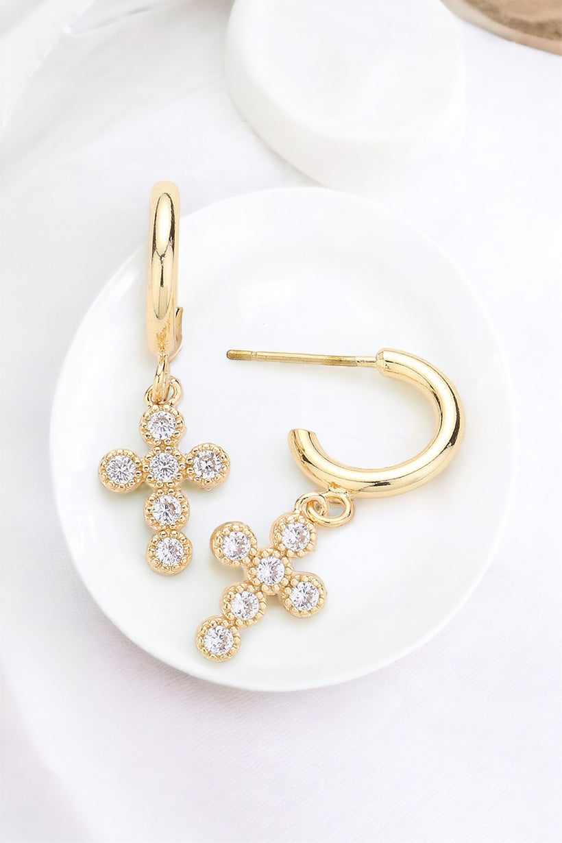 CZ Mini Cross Dangle Earrings-230 Jewelry-NYW-Coastal Bloom Boutique, find the trendiest versions of the popular styles and looks Located in Indialantic, FL