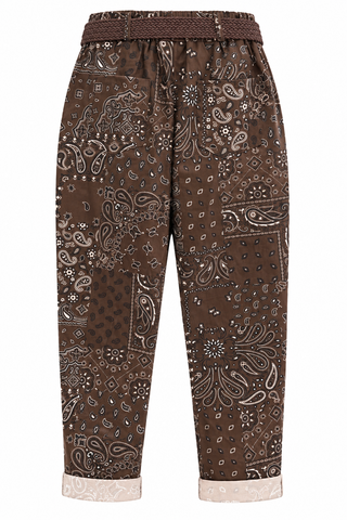Bandana Crush Belted Italian Pant- Brown
