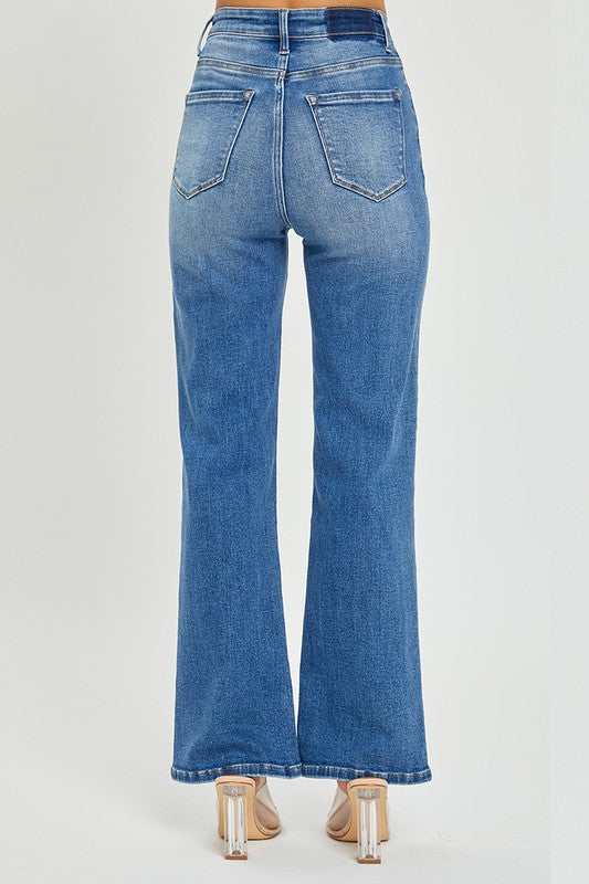 High Rise Medium Blue Wash Straight Jeans-170 Bottoms-RISEN JEANS-Coastal Bloom Boutique, find the trendiest versions of the popular styles and looks Located in Indialantic, FL