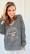 Parisian Stripe V-Neck Top-110 Long Sleeve Tops-VENTI6 OUTLET-Coastal Bloom Boutique, find the trendiest versions of the popular styles and looks Located in Indialantic, FL