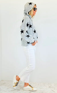 Star Printed Hoodie Sweater-140 Sweaters-Miracle-Coastal Bloom Boutique, find the trendiest versions of the popular styles and looks Located in Indialantic, FL