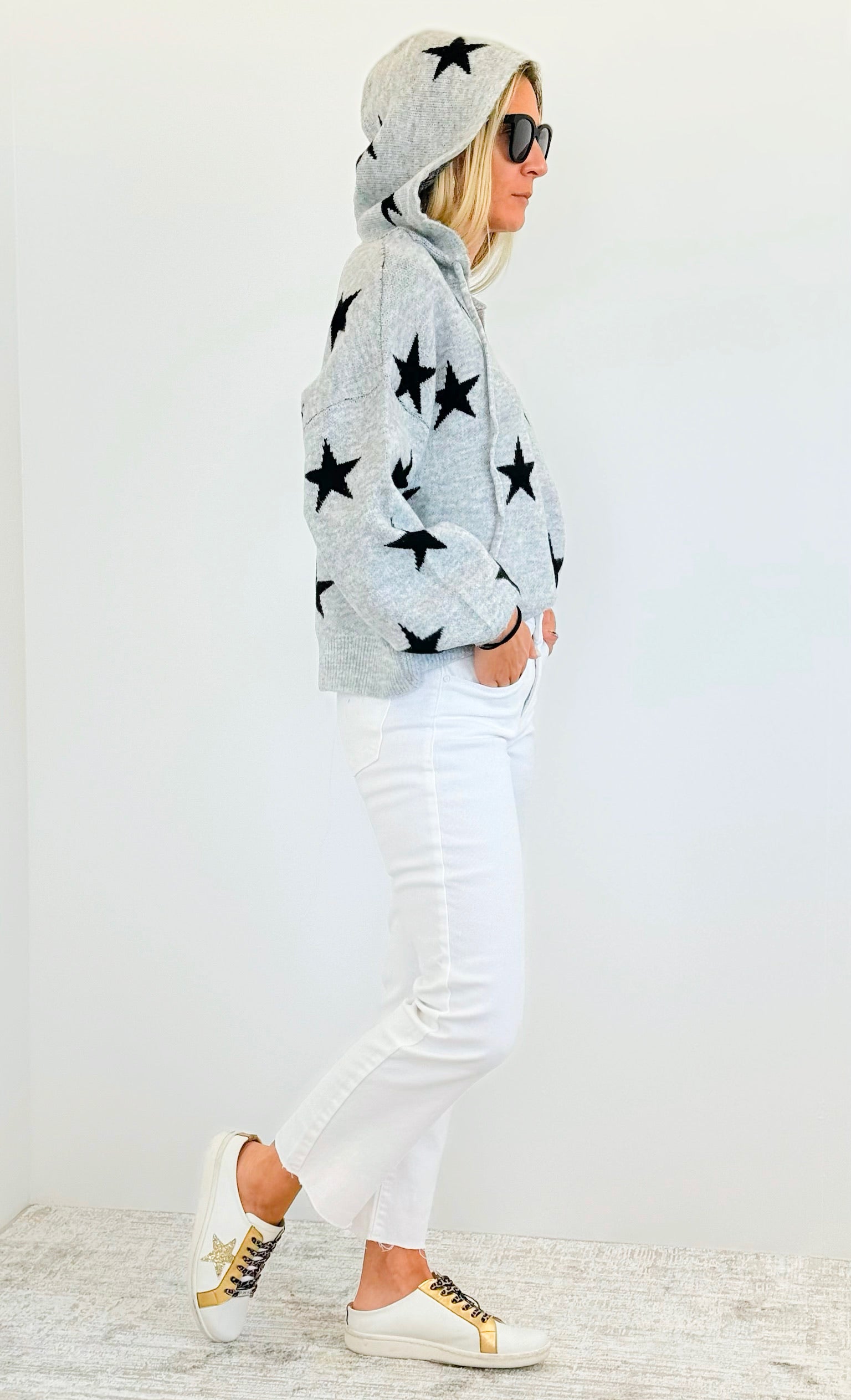 Star Printed Hoodie Sweater-140 Sweaters-Miracle-Coastal Bloom Boutique, find the trendiest versions of the popular styles and looks Located in Indialantic, FL