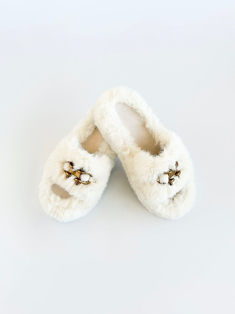 Horsebit Buckle Fur Sandals -White-250 Shoes-Chasing Bandits-Coastal Bloom Boutique, find the trendiest versions of the popular styles and looks Located in Indialantic, FL