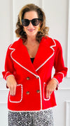 Blanket Stitch Elegance Jacket - Red-160 Jackets-IRIS-Coastal Bloom Boutique, find the trendiest versions of the popular styles and looks Located in Indialantic, FL