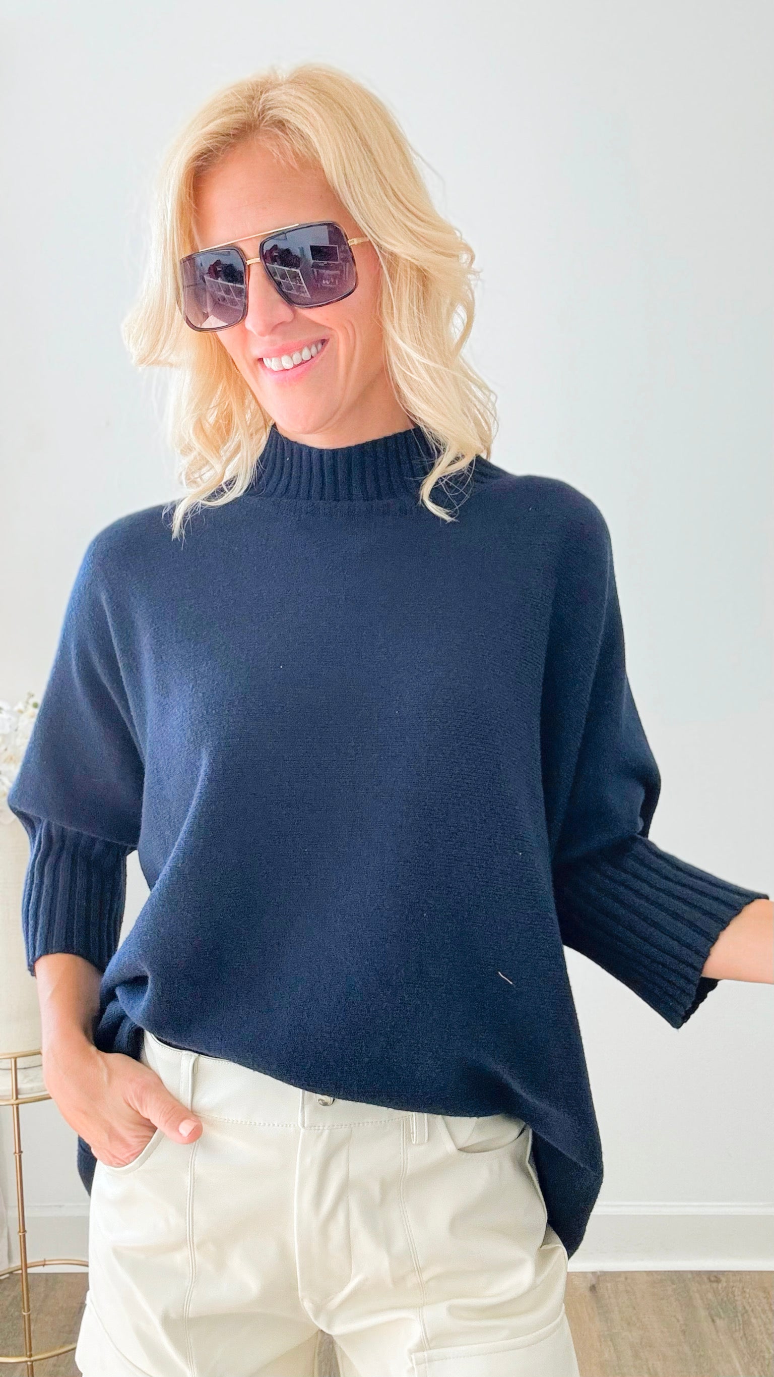 Break Free Relaxed Italian Sweater - Navy-140 Sweaters-Germany-Coastal Bloom Boutique, find the trendiest versions of the popular styles and looks Located in Indialantic, FL