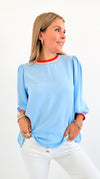 City Chic Peasant Top-Sky Blue-110 Long Sleeve Tops-Jodifl-Coastal Bloom Boutique, find the trendiest versions of the popular styles and looks Located in Indialantic, FL
