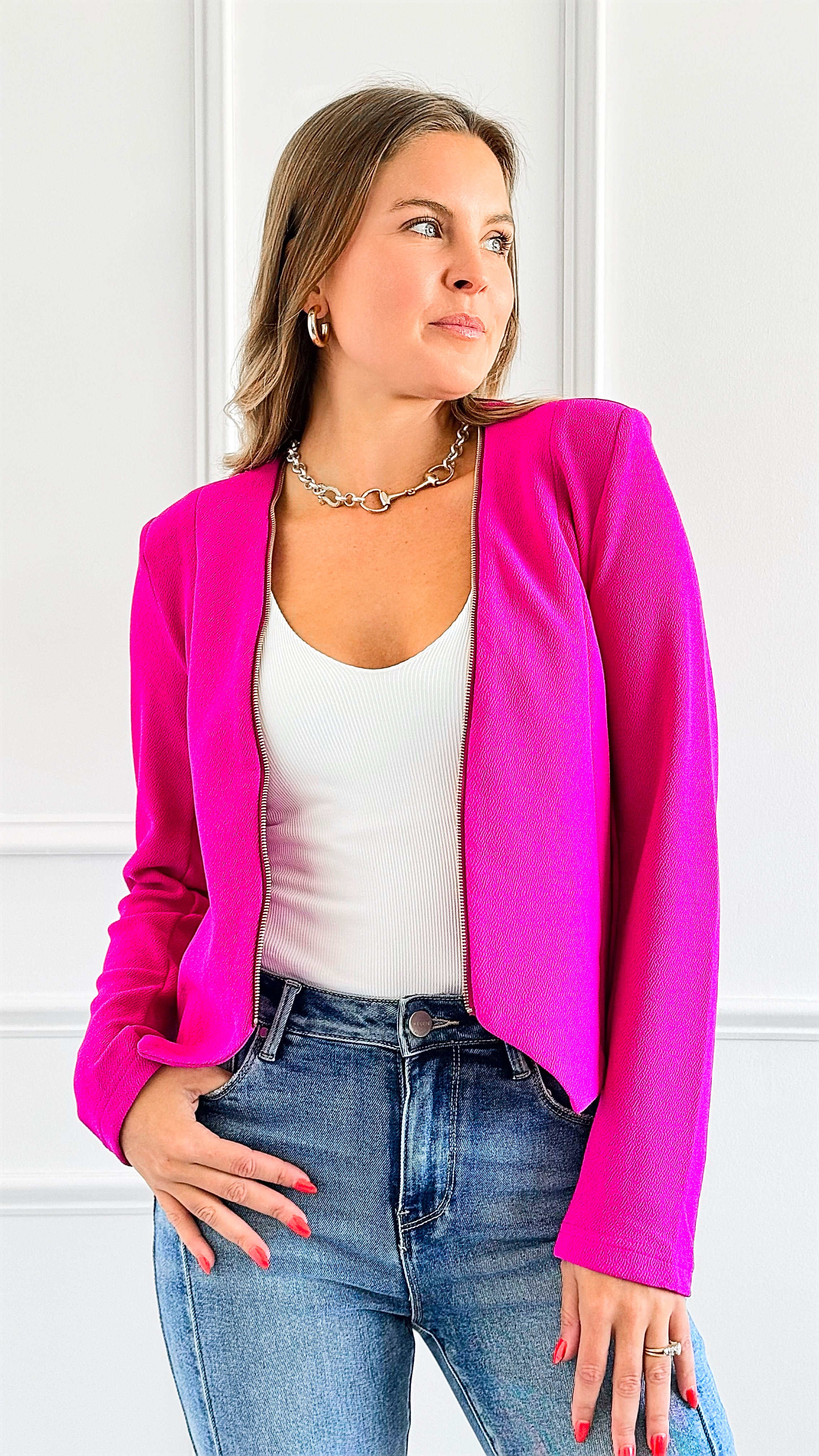 Bold Moves Zip Blazer-160 Jackets-Michel-Coastal Bloom Boutique, find the trendiest versions of the popular styles and looks Located in Indialantic, FL