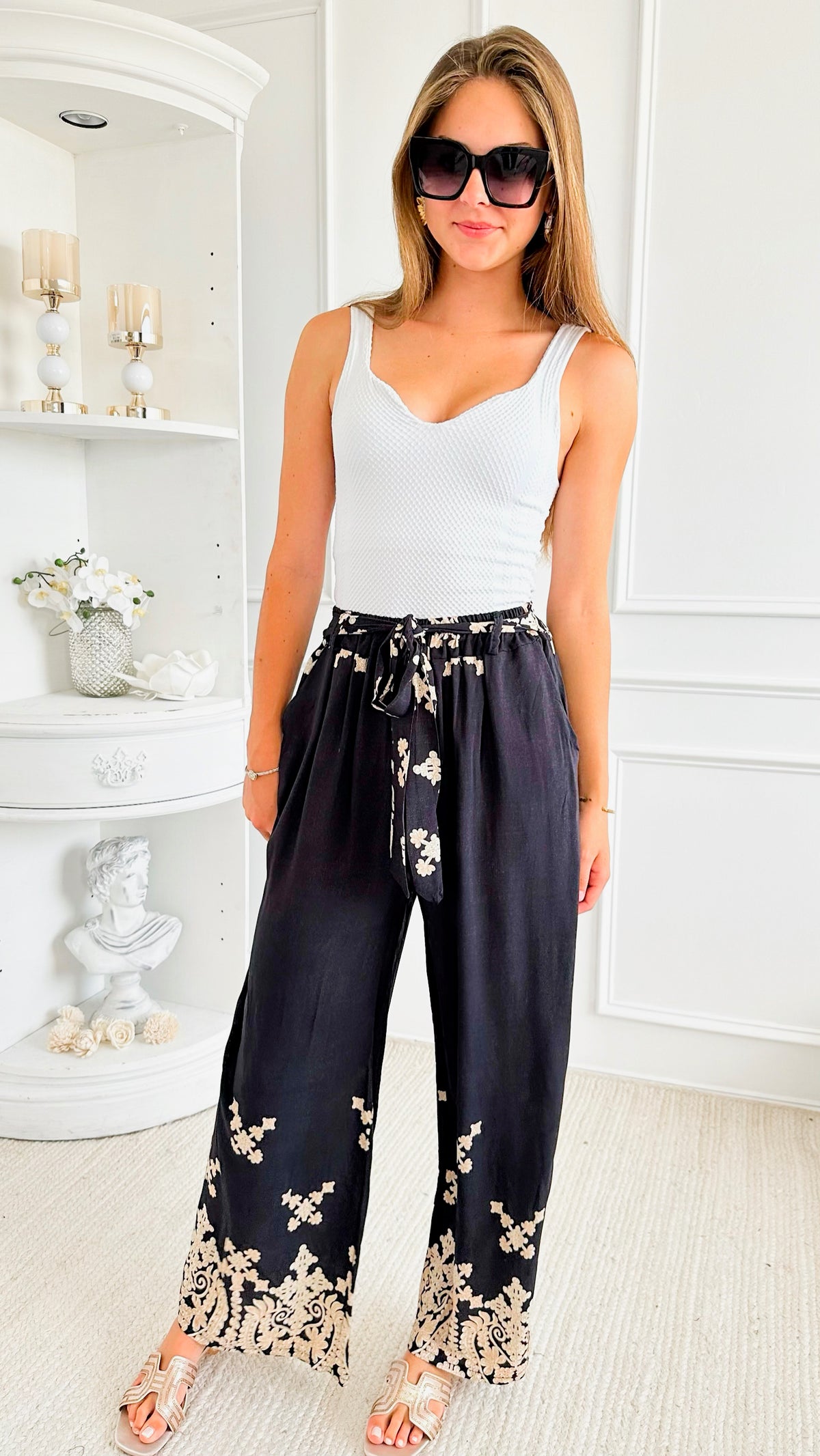 Elegant Edge Italian Palazzos - Black-pants-Italianissimo-Coastal Bloom Boutique, find the trendiest versions of the popular styles and looks Located in Indialantic, FL