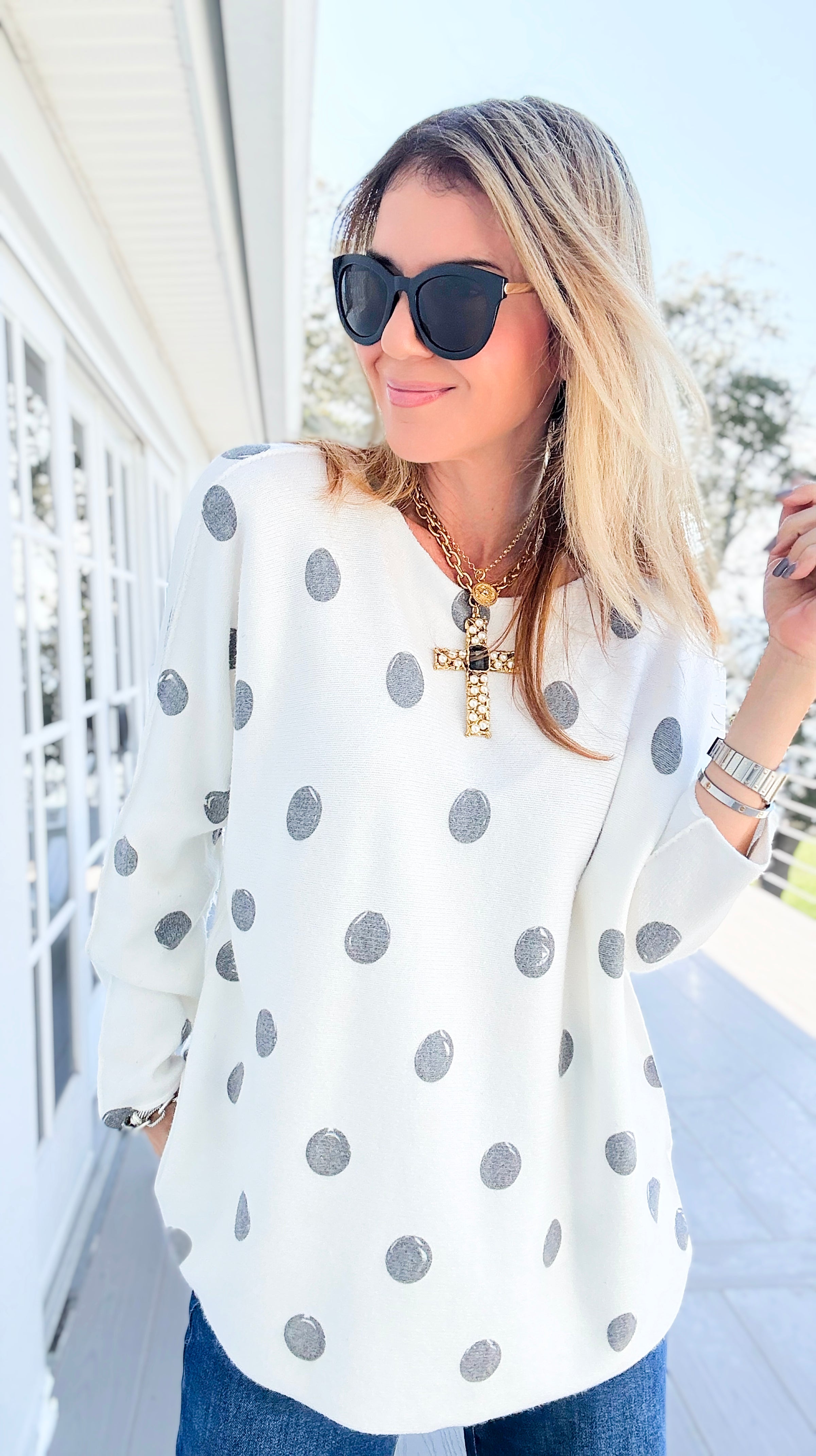 Shadow Dots Italian Milano Sweater-140 Sweaters-SORPRESA-Coastal Bloom Boutique, find the trendiest versions of the popular styles and looks Located in Indialantic, FL