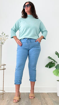 Curvy Love Endures Italian Jogger - Slate Blue-180 Joggers-Yolly-Coastal Bloom Boutique, find the trendiest versions of the popular styles and looks Located in Indialantic, FL