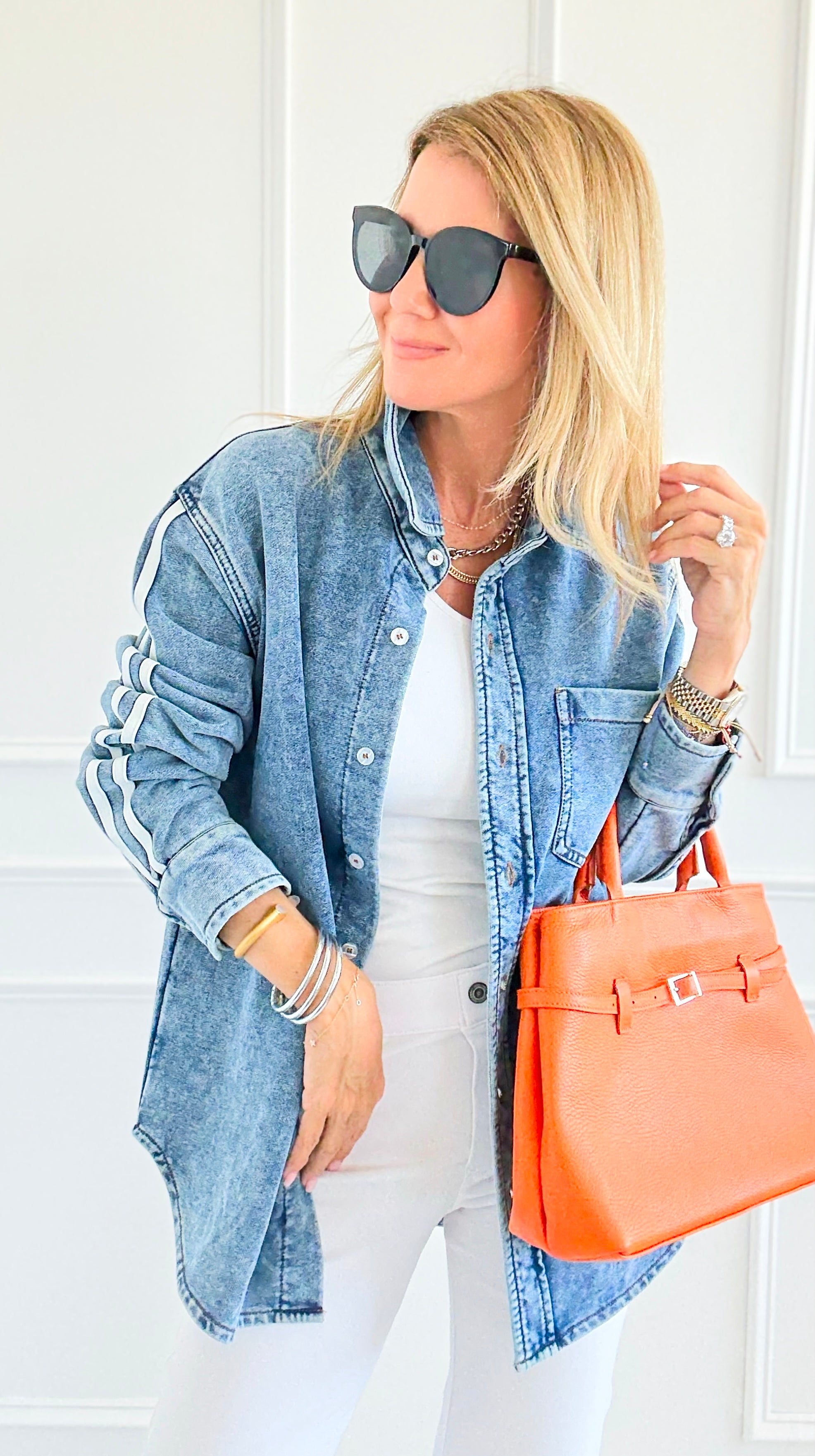Track the Trends Denim Top-130 Long Sleeve Tops-White Birch-Coastal Bloom Boutique, find the trendiest versions of the popular styles and looks Located in Indialantic, FL