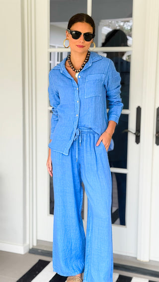 The Ellis Linen Italian Pant- Periwinkle