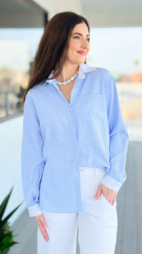Smart Lines Italian Button Top- Blue
