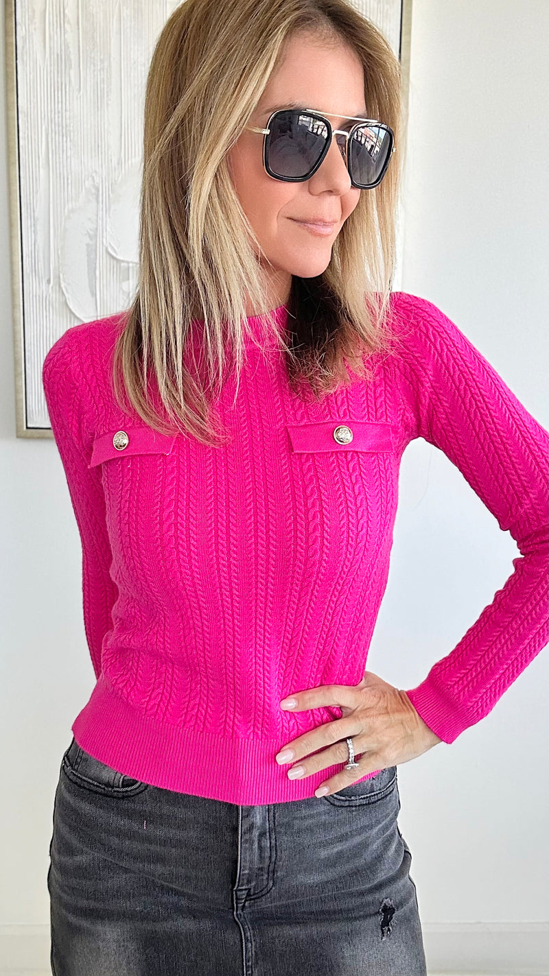 Cable Knit Elegant Top - Hot Pink-140 Sweaters-HIGH MJ-Coastal Bloom Boutique, find the trendiest versions of the popular styles and looks Located in Indialantic, FL