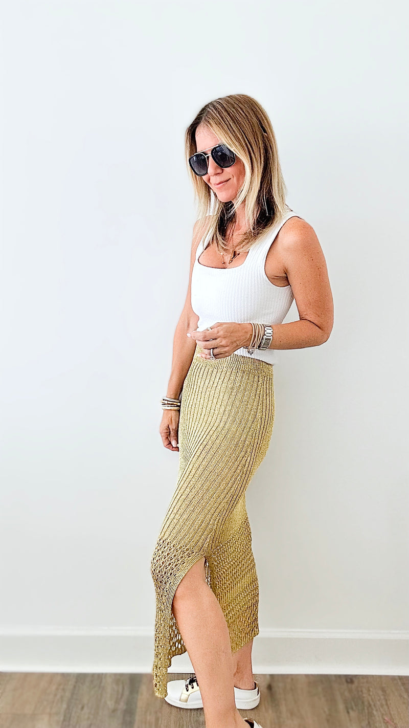 Crochet Look Skirt - Gold-170 Bottoms-MISS LOVE-Coastal Bloom Boutique, find the trendiest versions of the popular styles and looks Located in Indialantic, FL