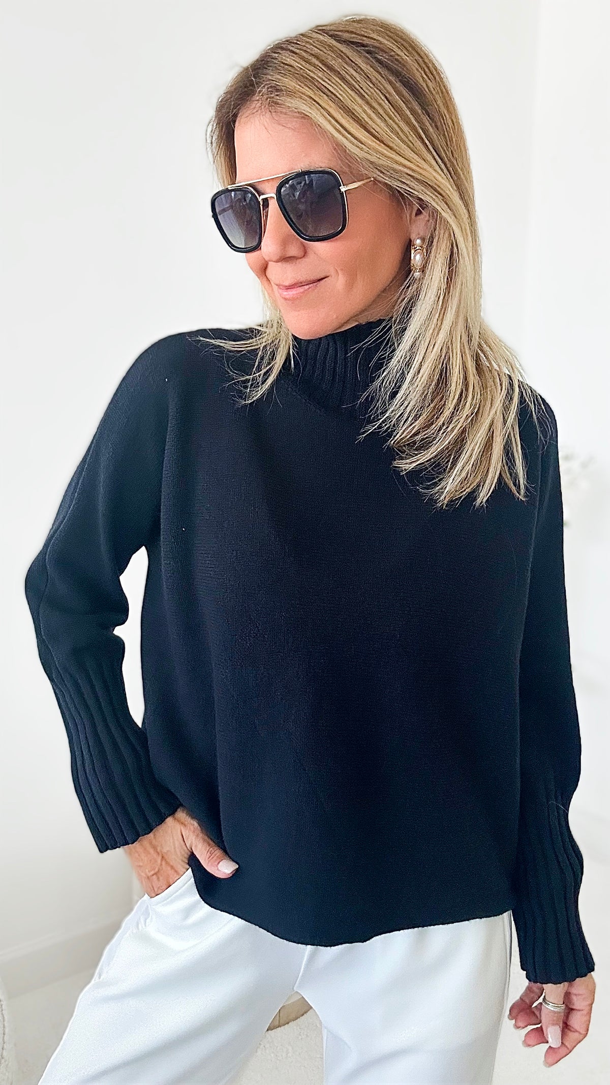 Break Free Long Sleeve Italian Sweater Top - Black-140 Sweaters-Yolly-Coastal Bloom Boutique, find the trendiest versions of the popular styles and looks Located in Indialantic, FL