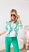 Varsity Crew Neck Sweater - White-130 Long Sleeve Tops-Fancy Dream-Coastal Bloom Boutique, find the trendiest versions of the popular styles and looks Located in Indialantic, FL
