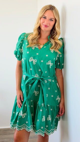 Ribbon Embroidered Mini Dress
