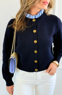 Chic Ruffle Button Down Cardigan-150 Cardigans/Layers-LALAVON-Coastal Bloom Boutique, find the trendiest versions of the popular styles and looks Located in Indialantic, FL