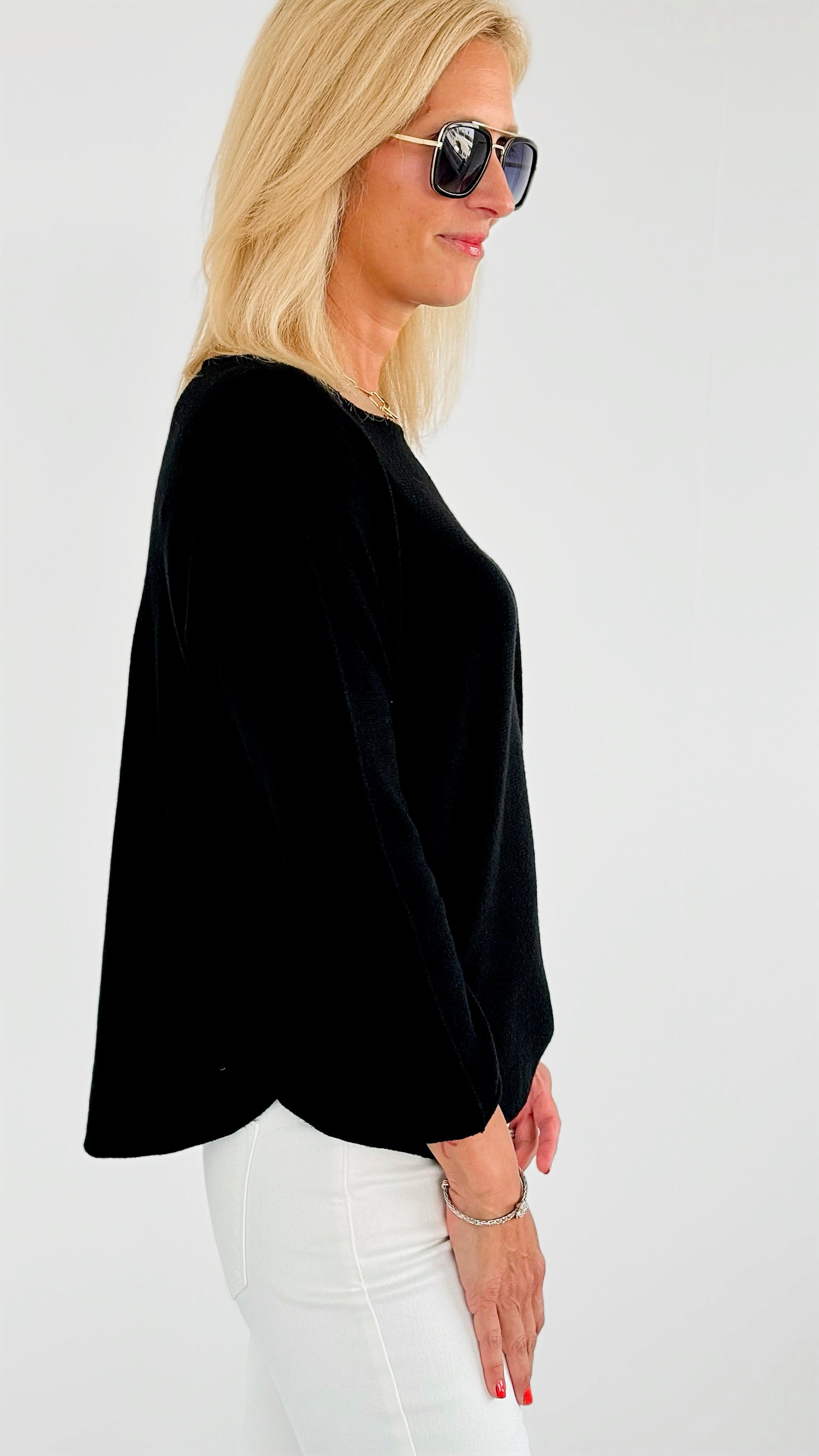 Soho Italian Boatneck Pullover - Black-140 Sweaters-Italianissimo-Coastal Bloom Boutique, find the trendiest versions of the popular styles and looks Located in Indialantic, FL