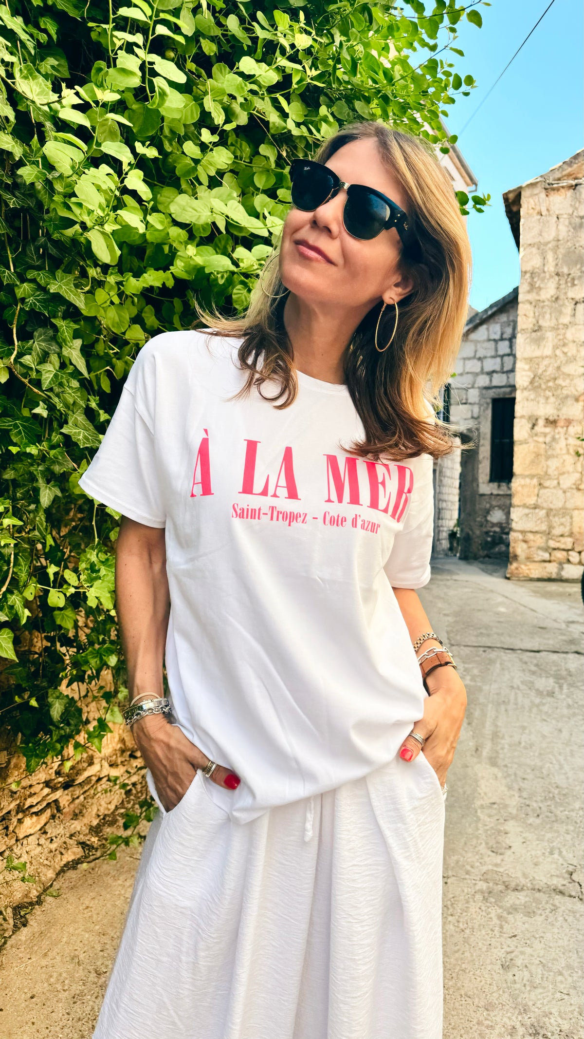 A La Mer Italian Top - White-110 Short Sleeve Tops-Italianissimo-Coastal Bloom Boutique, find the trendiest versions of the popular styles and looks Located in Indialantic, FL