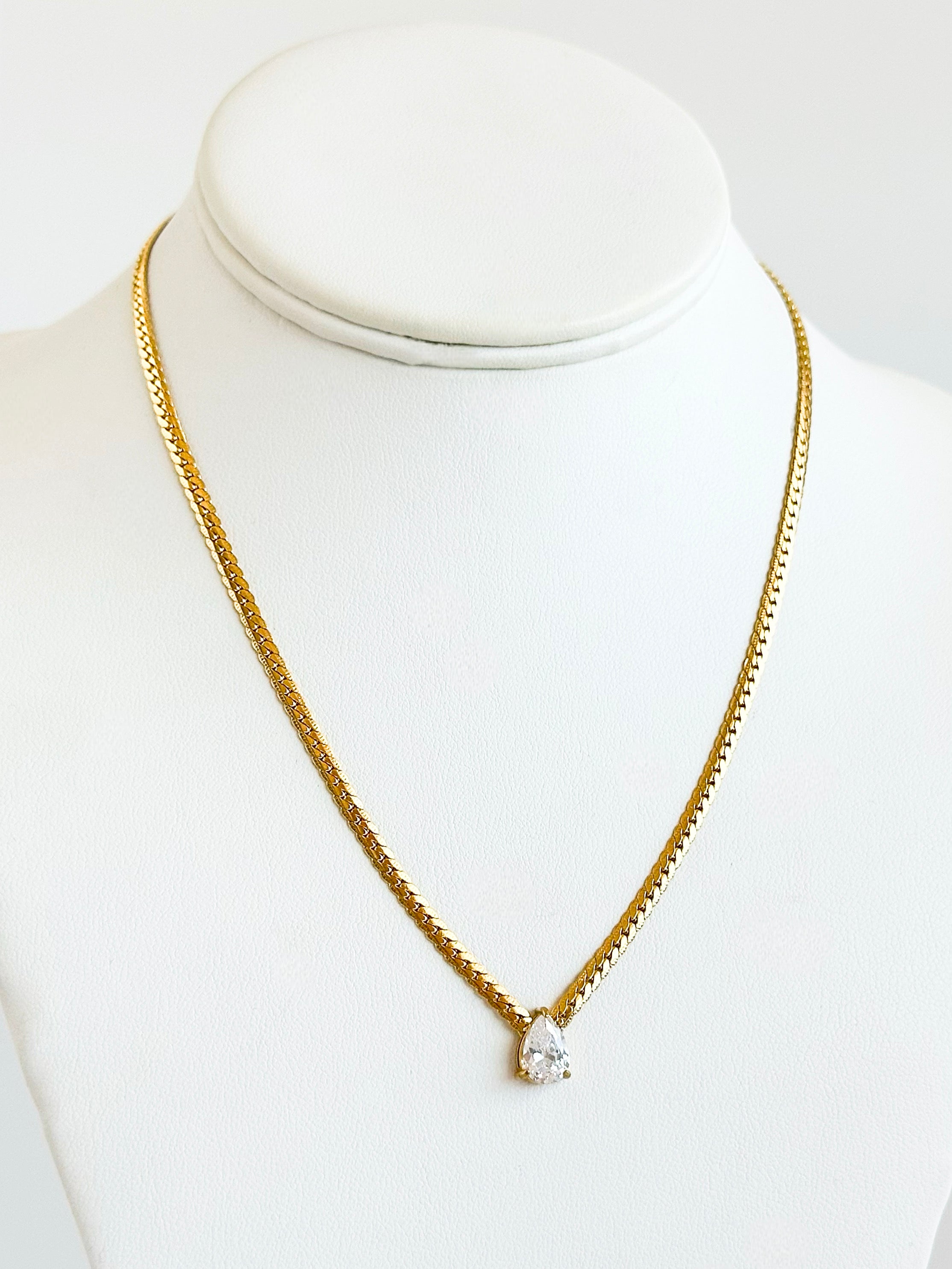 Gold-Plated Teardrop Rhinestone Necklace-230 Jewelry-Darling-Coastal Bloom Boutique, find the trendiest versions of the popular styles and looks Located in Indialantic, FL