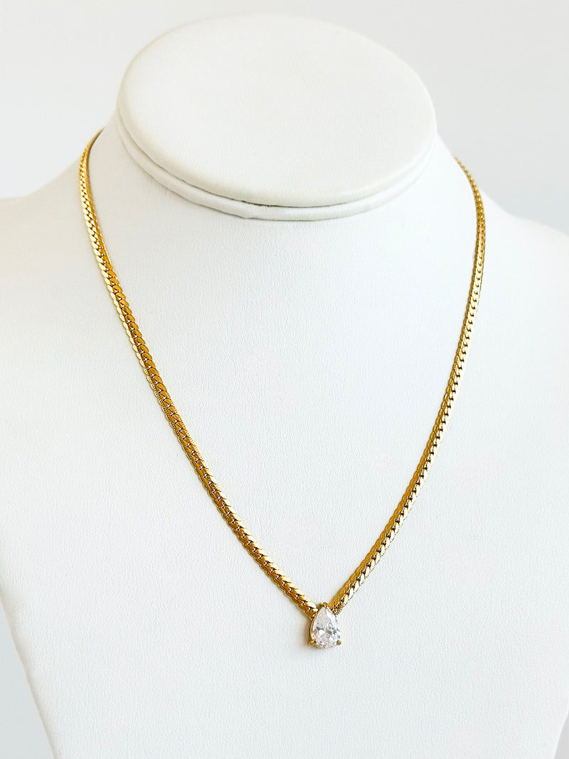 Gold-Plated Teardrop Rhinestone Necklace-230 Jewelry-Darling-Coastal Bloom Boutique, find the trendiest versions of the popular styles and looks Located in Indialantic, FL