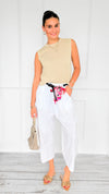Wrapped Intention Belted Italian Pants- White-100 Pants-Italianissimo-Coastal Bloom Boutique, find the trendiest versions of the popular styles and looks Located in Indialantic, FL