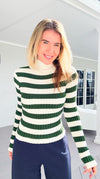 Long Sleeve Ribbed Stripe Sweater - Ivory/Green-140 Sweaters-Active Basic-Coastal Bloom Boutique, find the trendiest versions of the popular styles and looks Located in Indialantic, FL