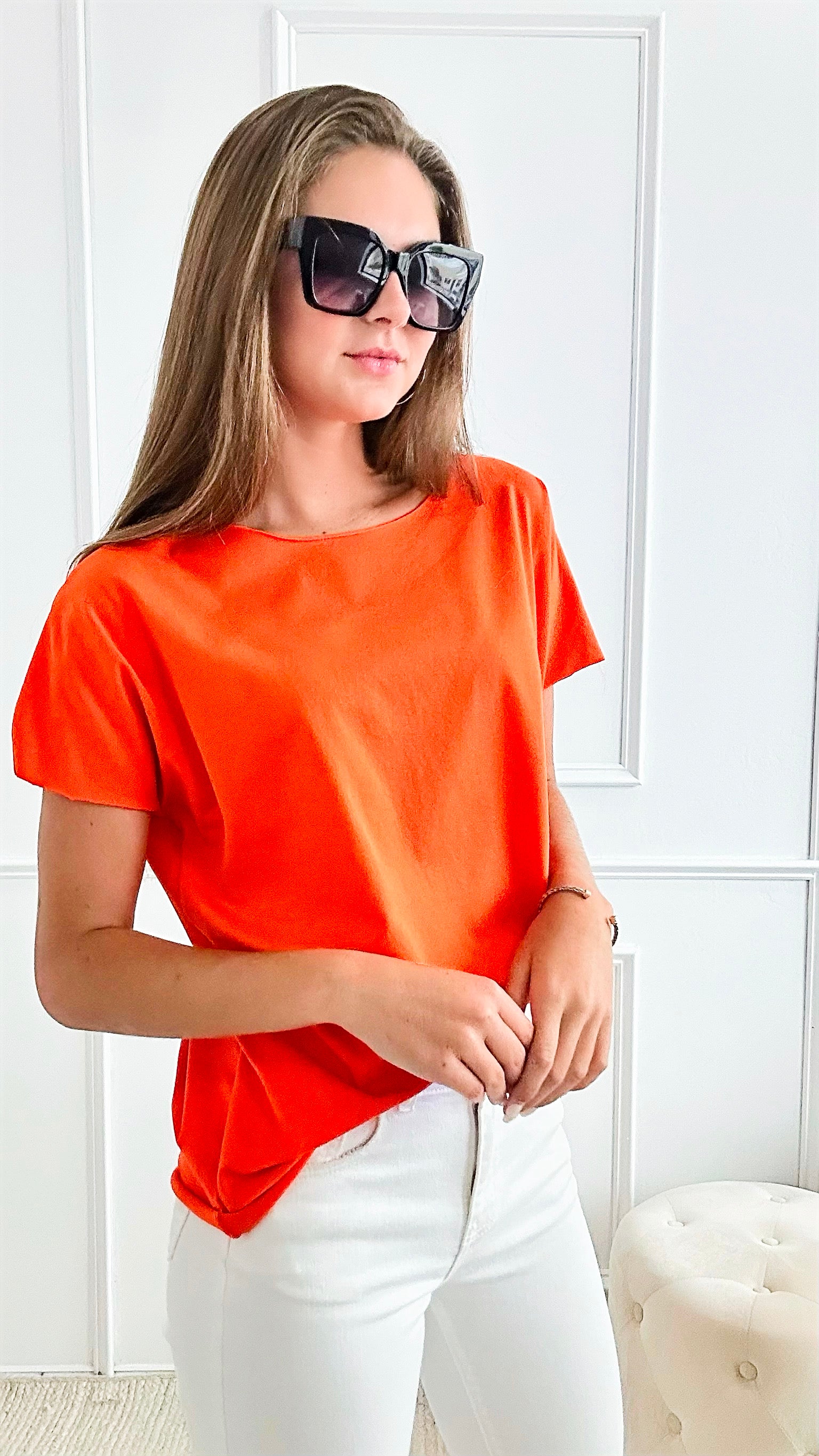 Easy Breezy Italian tee - Orange-110 Short Sleeve Tops-Italianissimo-Coastal Bloom Boutique, find the trendiest versions of the popular styles and looks Located in Indialantic, FL