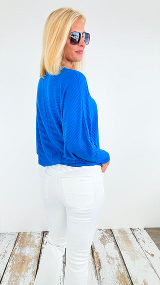 Everyday Essentials Ribbed Tee - Blue-130 Long Sleeve Tops-Zenana-Coastal Bloom Boutique, find the trendiest versions of the popular styles and looks Located in Indialantic, FL