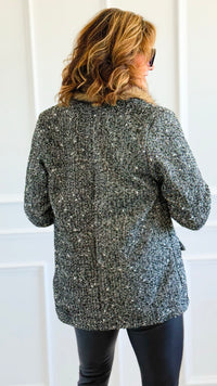 Luxe Tweed Italian Fur Jacket-160 Jackets-AZUL MONACO-Coastal Bloom Boutique, find the trendiest versions of the popular styles and looks Located in Indialantic, FL