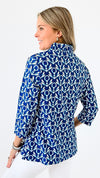 Elegant Patterned V-Neck Top-130 Long Sleeve Tops-ARYEH-Coastal Bloom Boutique, find the trendiest versions of the popular styles and looks Located in Indialantic, FL