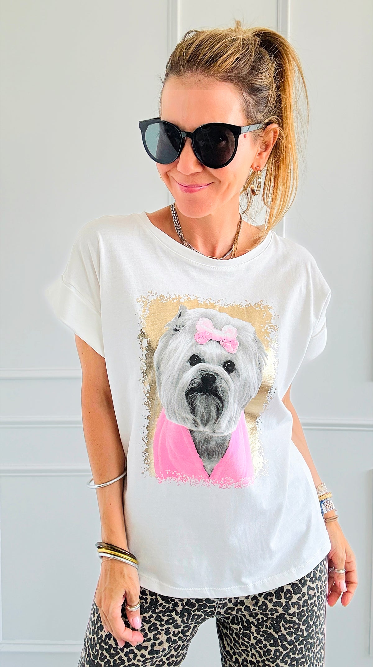 Pretty Pink In Puppy Italian Graphic Tee-110 Short Sleeve Tops-FIRSTAGE-Coastal Bloom Boutique, find the trendiest versions of the popular styles and looks Located in Indialantic, FL