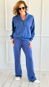 Scuba Luxe Zip Top & Pant Set-Smoky Navy-210 Loungewear/Sets-RAE MODE-Coastal Bloom Boutique, find the trendiest versions of the popular styles and looks Located in Indialantic, FL