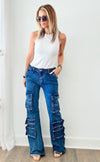 Mid-Rise Volume Flare Cargo Jeans-170 Bottoms-VIBRANT M.I.U-Coastal Bloom Boutique, find the trendiest versions of the popular styles and looks Located in Indialantic, FL