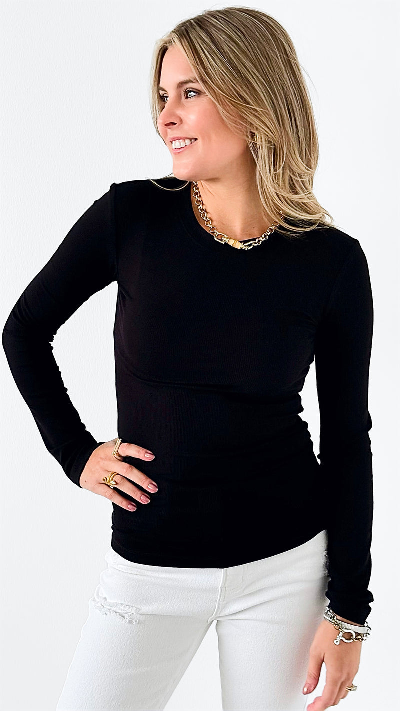 Timeless Ribbed Knit Top - Black-110 Long Sleeve Tops-Mono B-Coastal Bloom Boutique, find the trendiest versions of the popular styles and looks Located in Indialantic, FL
