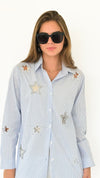 Starry Stripes Button-Down Blouse-130 Long Sleeve Tops-LC Lizette-Coastal Bloom Boutique, find the trendiest versions of the popular styles and looks Located in Indialantic, FL