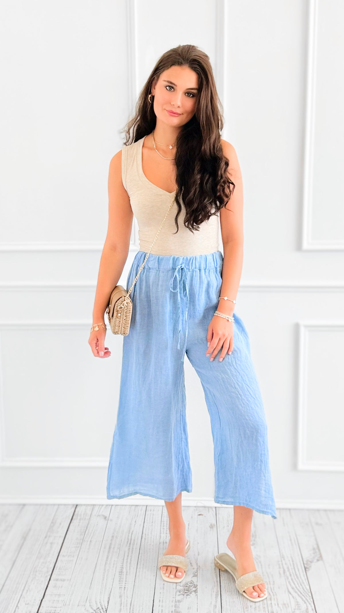 Italian Side Slit Linen Pants - Denim-170 Bottoms-Tempo-Coastal Bloom Boutique, find the trendiest versions of the popular styles and looks Located in Indialantic, FL