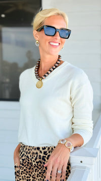 Sunday Stroll V Neck Sweater - Ivory