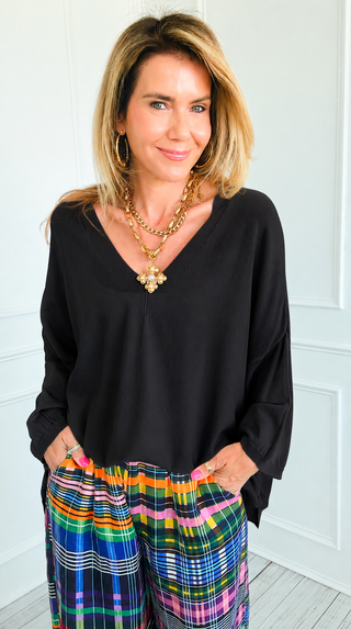 Good Taste V- Neck Max Italian Knit Top- Black