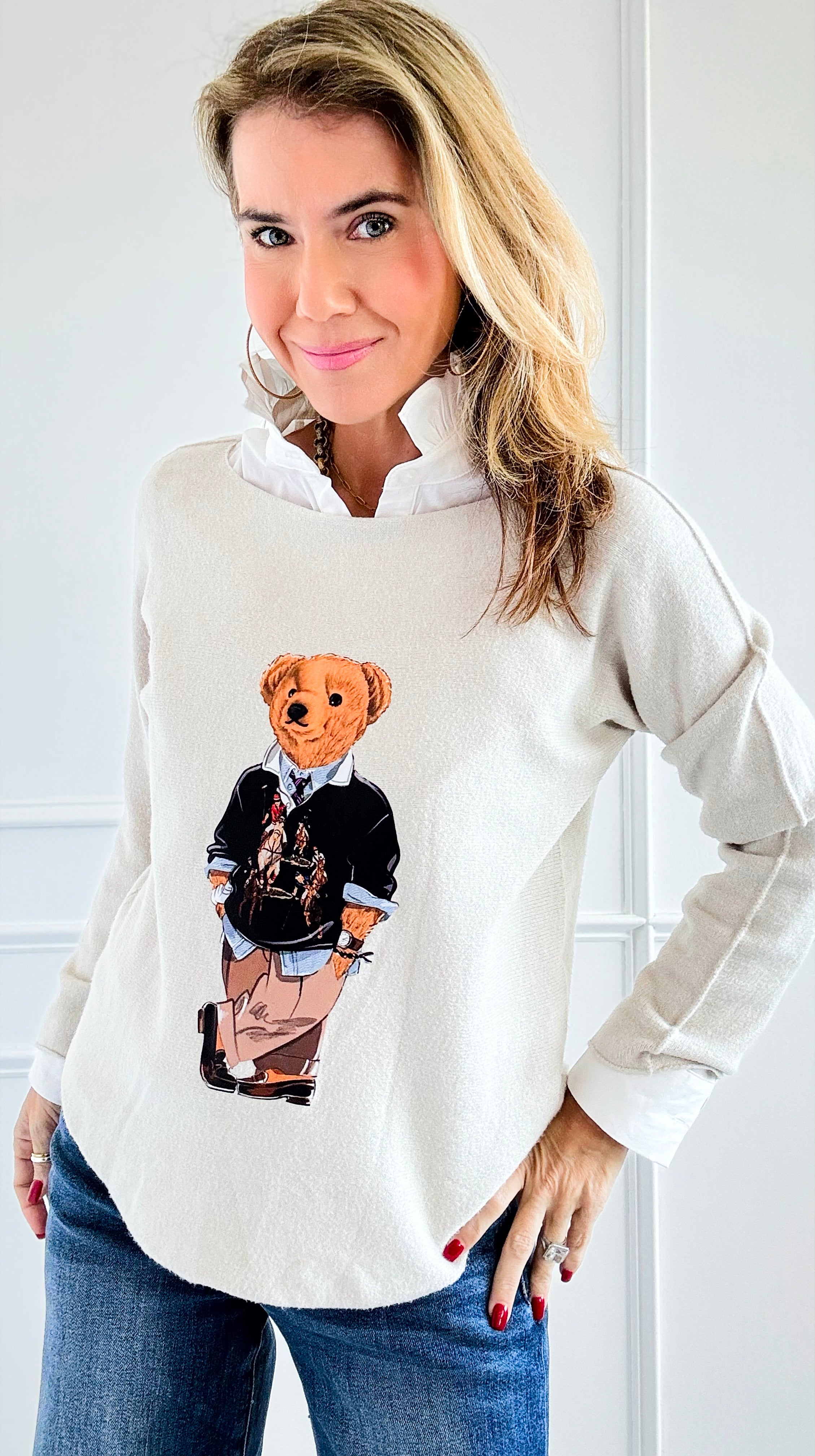 Jerry The Bear Italian Pullover- Ecru-140 Sweaters-Italianissimo-Coastal Bloom Boutique, find the trendiest versions of the popular styles and looks Located in Indialantic, FL